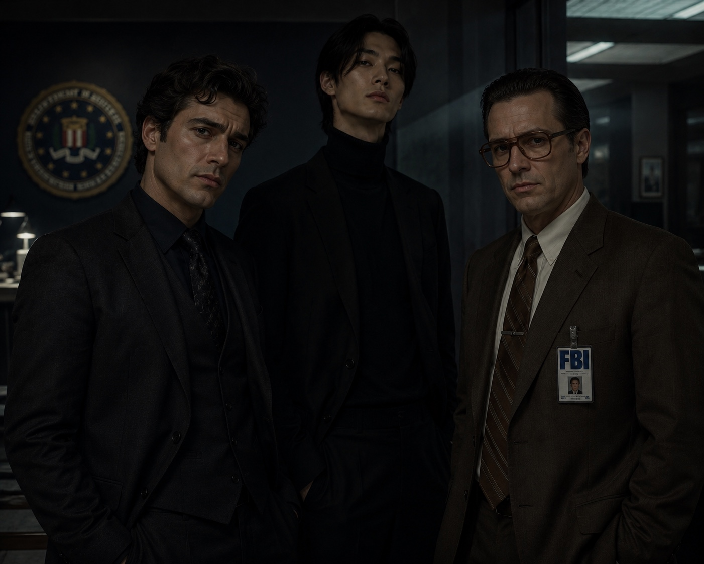 Vincenzo Fabius, Haruto Tachibana, and FBI Agent Ken Mercer